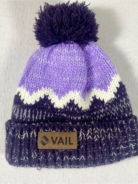 Screamer Vail Purple White Colorblock Pom Pom Beanie
